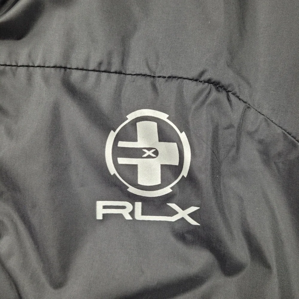 RLX Ralph Lauren Windbreaker Mens Large Black Blue Stripe Hooded Full Zip Jacket